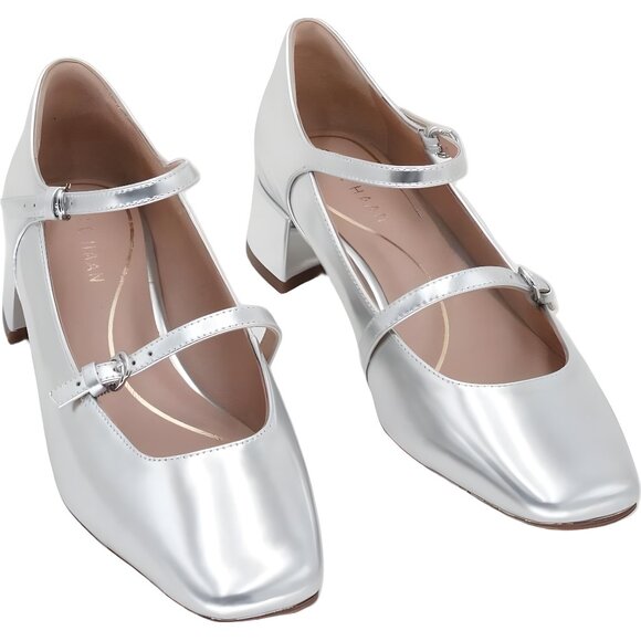 Cole Haan Paxton Mary Jane Silver Buckled Block Heel Pumps US 6M EU 36 - Picture 1 of 6